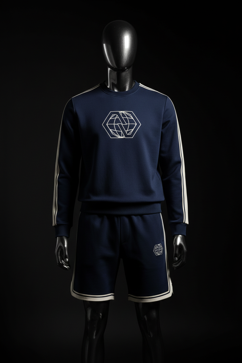 Willson Luxury Shorts Set in deep navy and off-white with embroidered monogram
