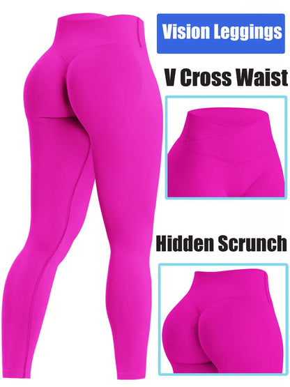 Workout Gym Leggings for Women, Seamless Compression Tummy Control Leggings Mid Rise Yoga Pants Hidden Scrunch Seamless Leggings Scrunch Workout Leggings Tummy Control Butt Lifting Gym Yoga Pants Seamless Yoga Leggings, Workout Train Leggings