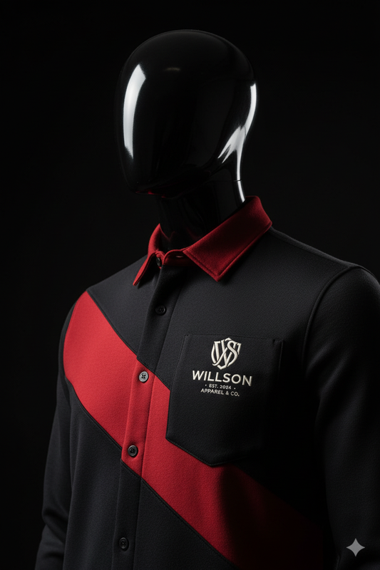 Willson Black and Red Luxury Shirt with embroidered monogram